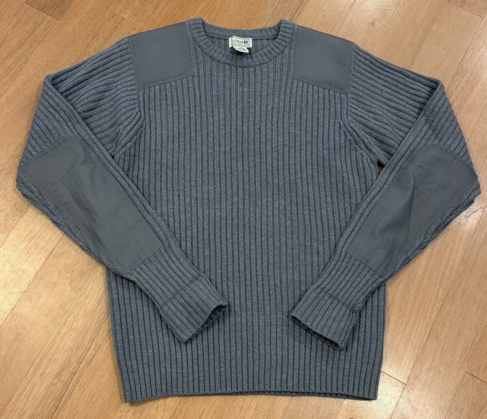 LL Bean Merino Lambs Wool Henley Commando Sweater Mens L Slim Brown Chunky Knit